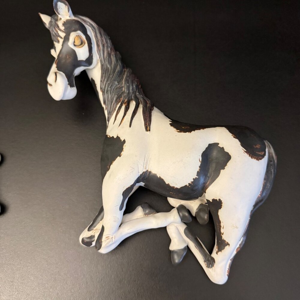 Handcrafted Ceramic Horse Figurines Set Of 2 Stamped Bier 2003 Painted White & G - Picture 14 of 16
